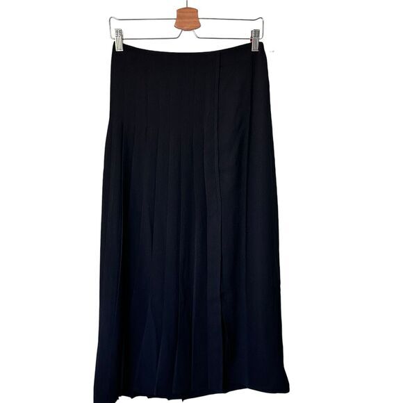 Nordstrom Open Edit S Pleated Large Black Pleated Slit Hem Midi Skirt - Picture 3 of 11